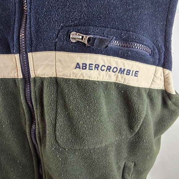 Vintage Abercrombie Fitch Vest Mens XL Blue Green Fleece Zip 90s Y2K Outdoors - Picture 3 of 11